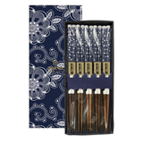 Tokyo Design Studio 5 paar eetstokjes Blue Flowers