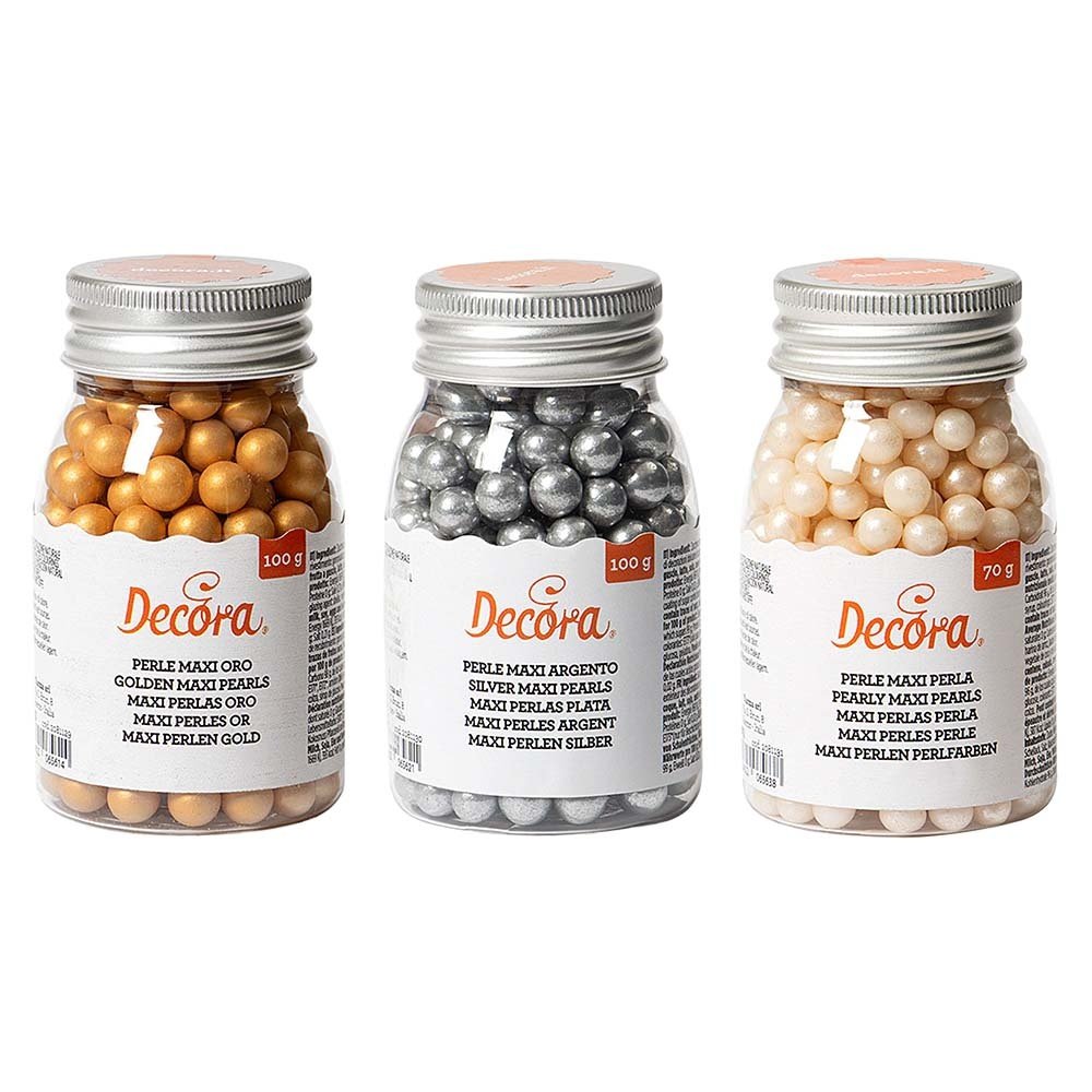 Decora Edible silver sugar maxi pearls, 100 g