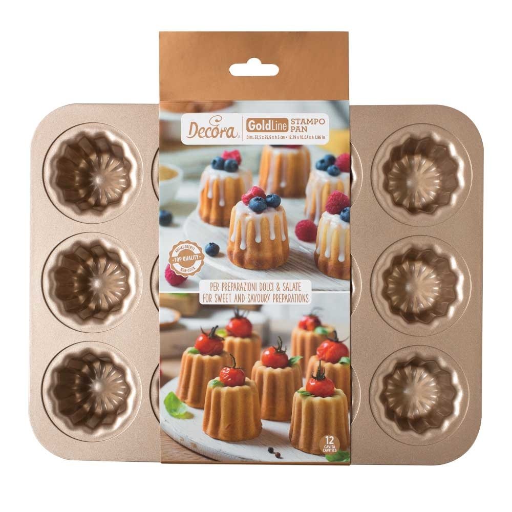 Decora Antiaanbak metalen vorm voor 12 canneles, rose gold-afwerking, 34,7 x 24,5 cm Decora Antiaanbak metalen vorm voor 12 canneles, rose gold-afwerking, 34,7 x 24,5 cm