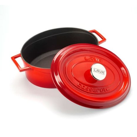 Lava Enameled cast iron oval casserole 31cm 7,06L red