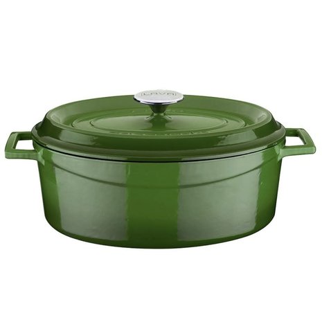 Lava Enameled cast iron oval casserole 31cm 7,06L green