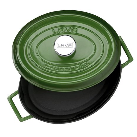 Lava Enameled cast iron oval casserole 31cm 7,06L green