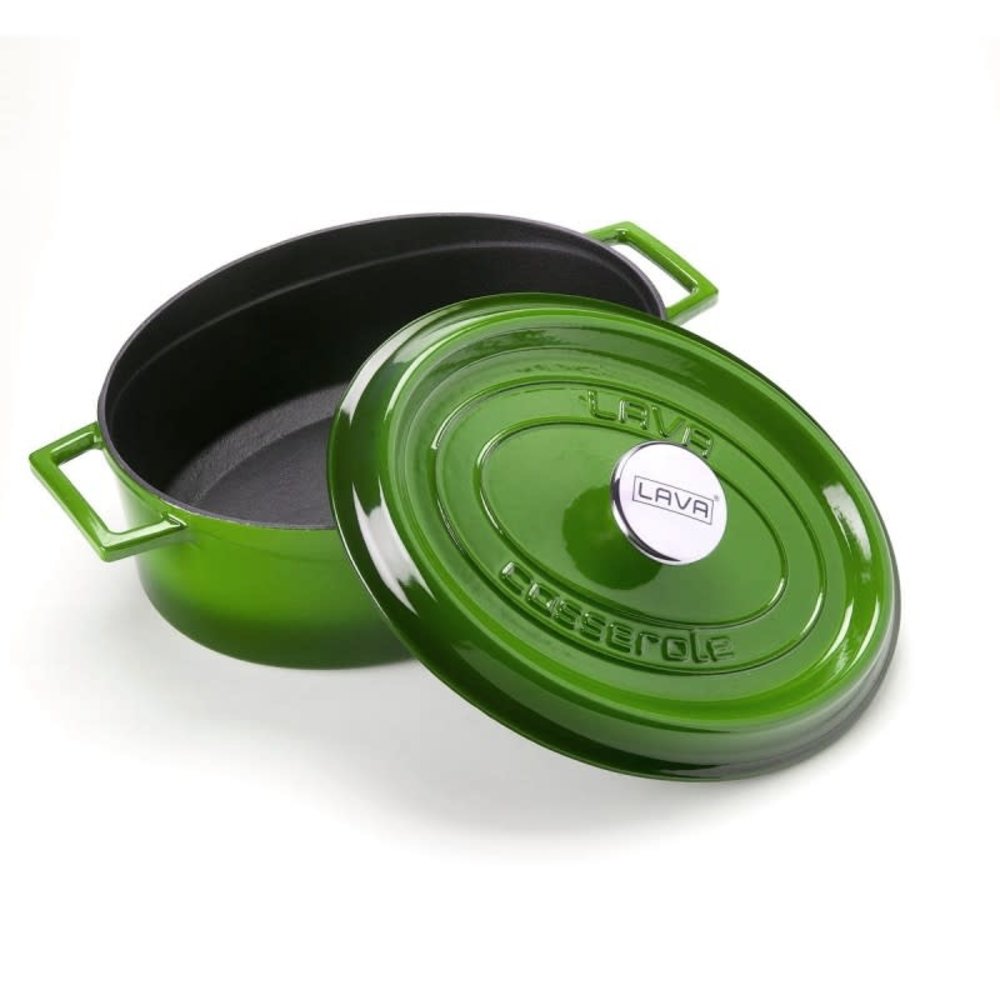 Lava Enameled cast iron oval casserole 31cm 7,06L green