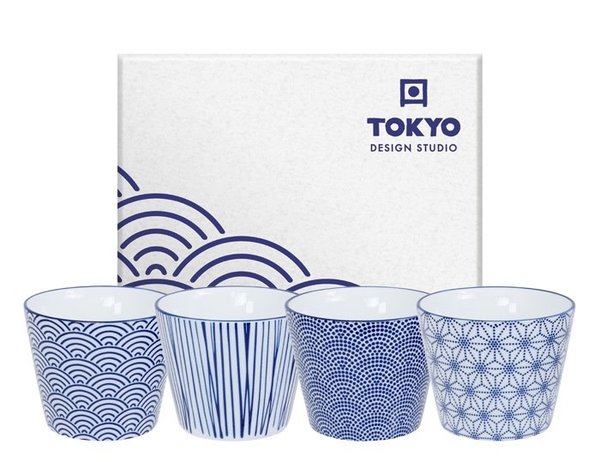 Tokyo Design Studio Nippon Blue Kopjes set 4 stuks 180ml met geschenkverpakking
