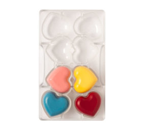 Decora Polycarbonate chocolate mold, small heart with base, 8 cavities Decora Polycarbonate chocolate mold, small heart with base, 8 cavities
