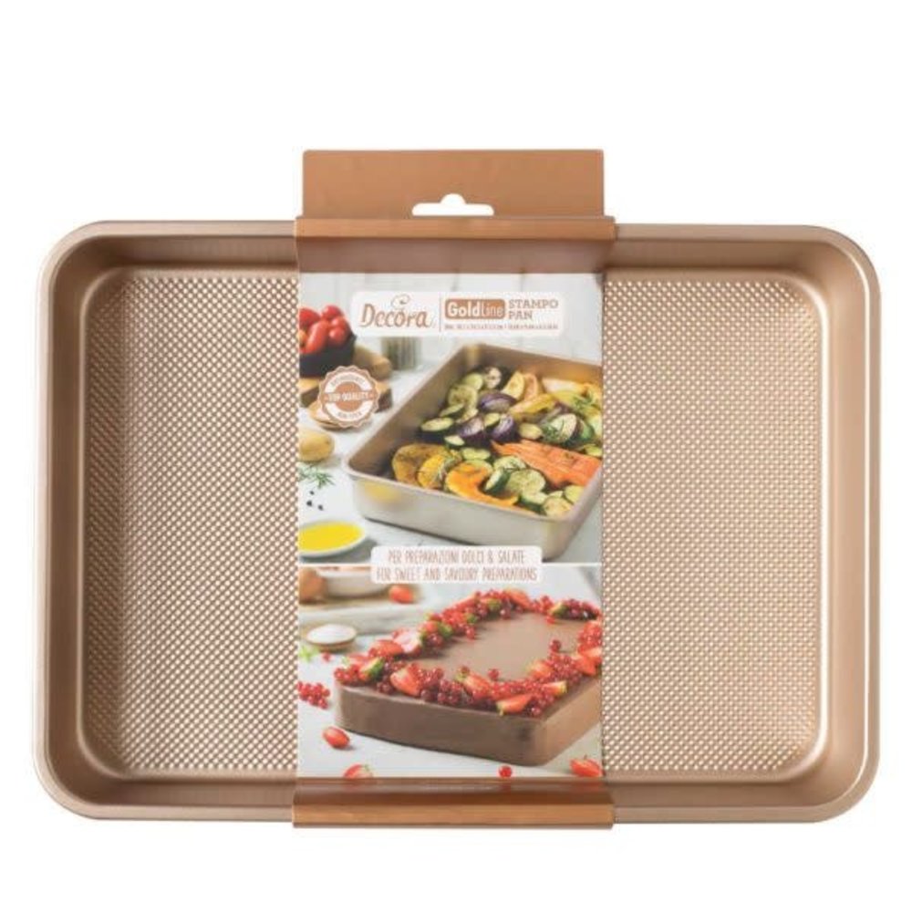 Decora Non-stick metal rectangular cake mold, rose gold finish, 34.7 x 24.5 x 5.5 cm Decora Non-stick metal rectangular cake mold, rose gold finish, 34.7 x 24.5 x 5.5 cm