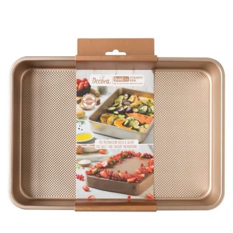 Decora Non-stick metal rectangular cake mold, rose gold finish, 34.7 x 24.5 x 5.5 cm Decora Non-stick metal rectangular cake mold, rose gold finish, 34.7 x 24.5 x 5.5 cm