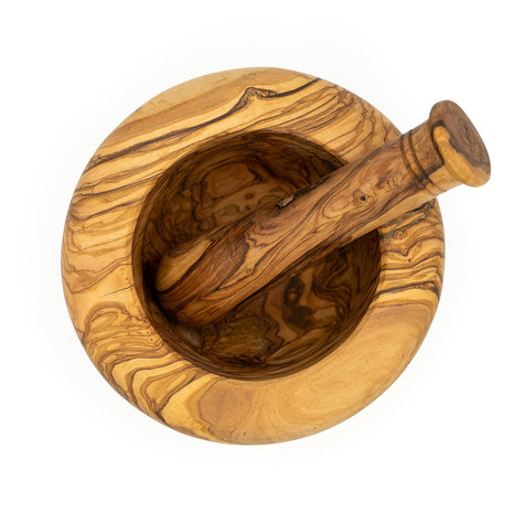 Smooth olive wood mortar and pestle 16cm