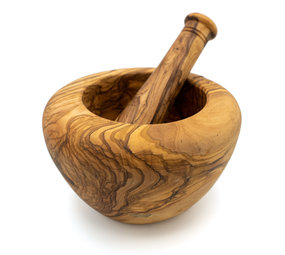 Gladde olijfhouten vijzel 16cm Gladde olijfhouten vijzel 16cm