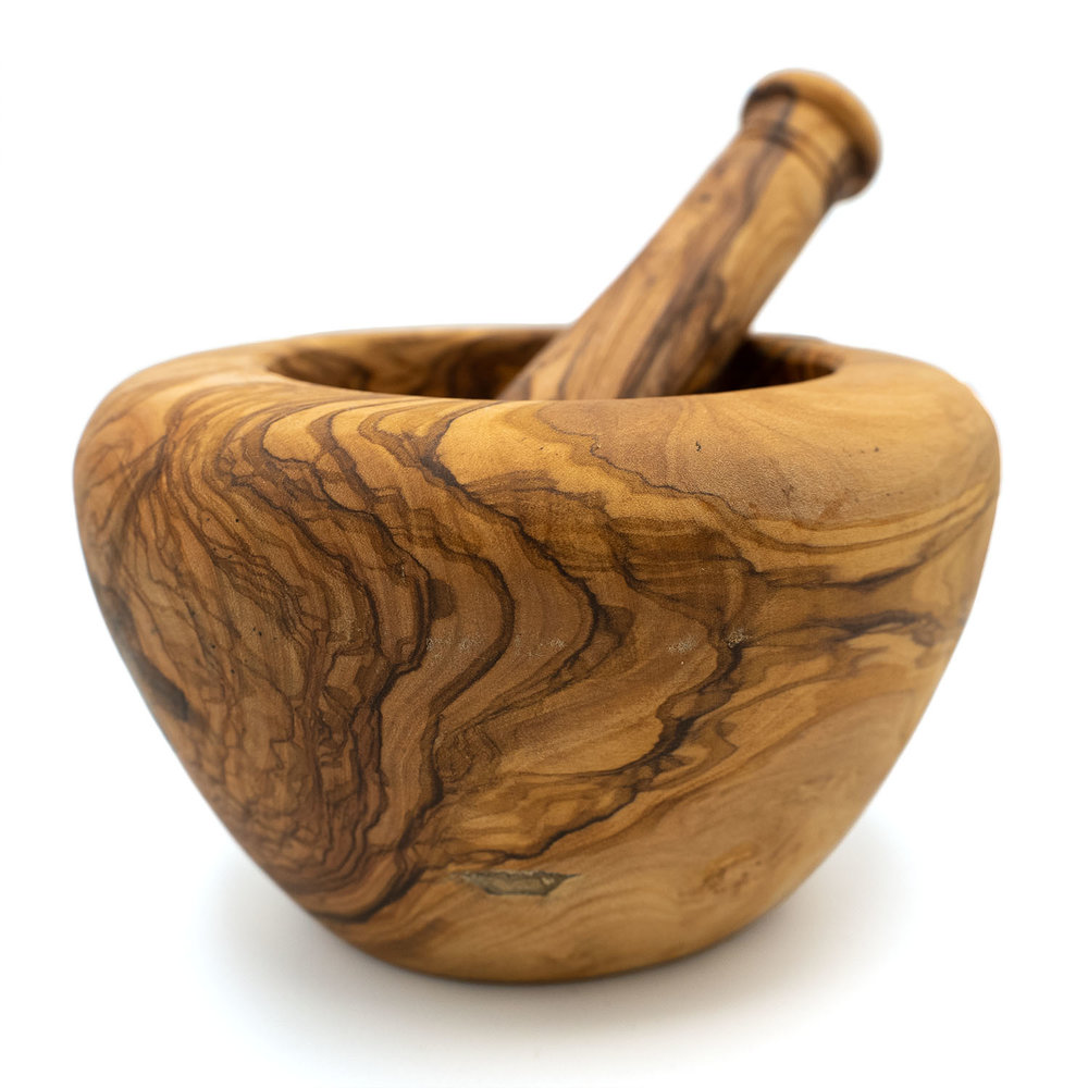 Smooth olive wood mortar and pestle 16cm