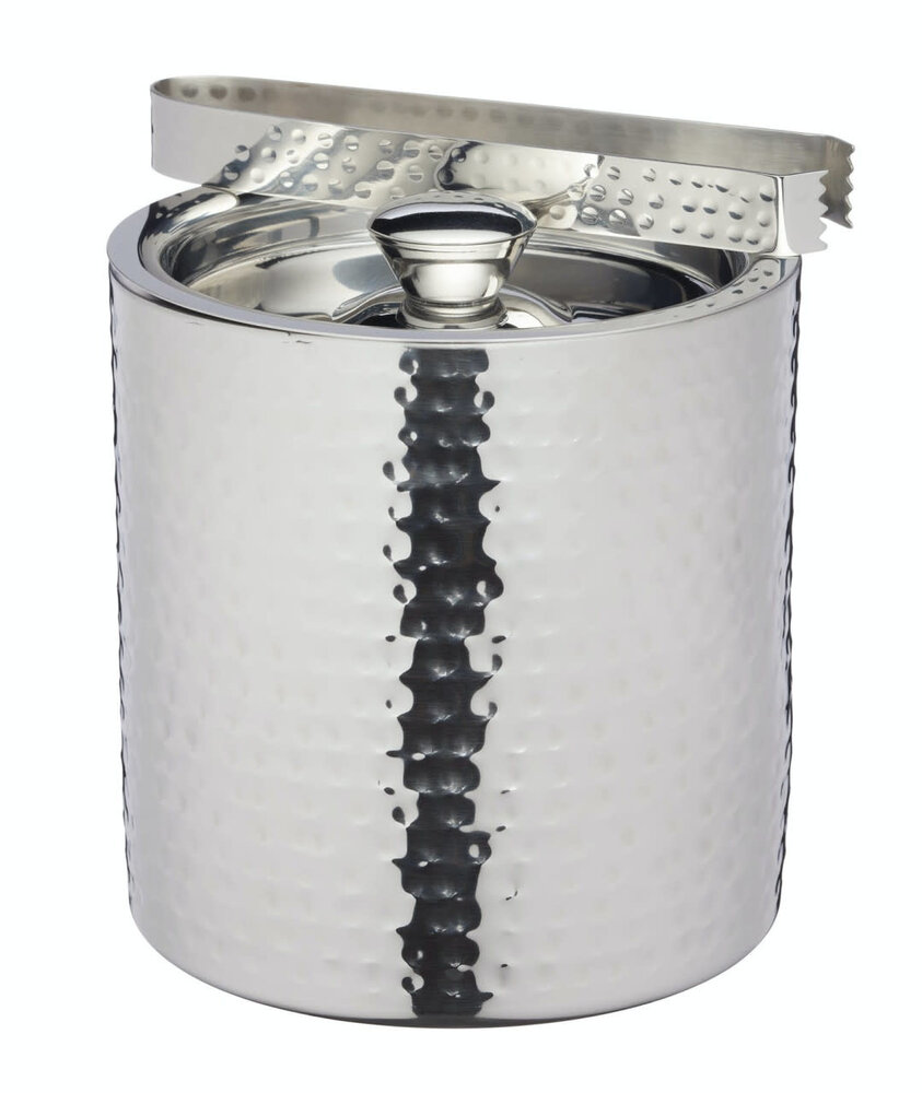 BarCraft Double-walled hammered stainless steel ice bucket with tongs BarCraft Double-walled hammered stainless steel ice bucket with tongs