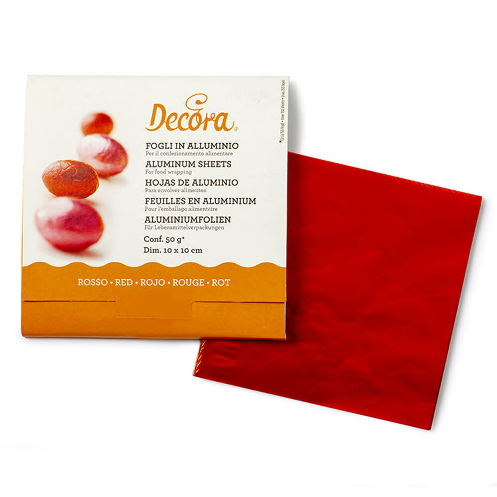 Decora Red colored aluminum foil sheets for wrapping chocolates Decora Red colored aluminum foil sheets for wrapping chocolates