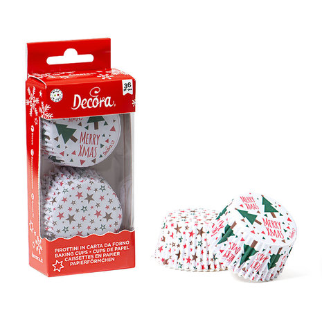 Decora Christmas trees and stars paper muffin cases, ⌀50 x 32 mm, 36 pieces