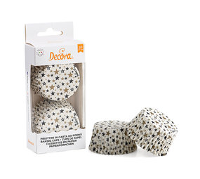 Decora Paper muffin cases, black and gold stars, 36 pieces