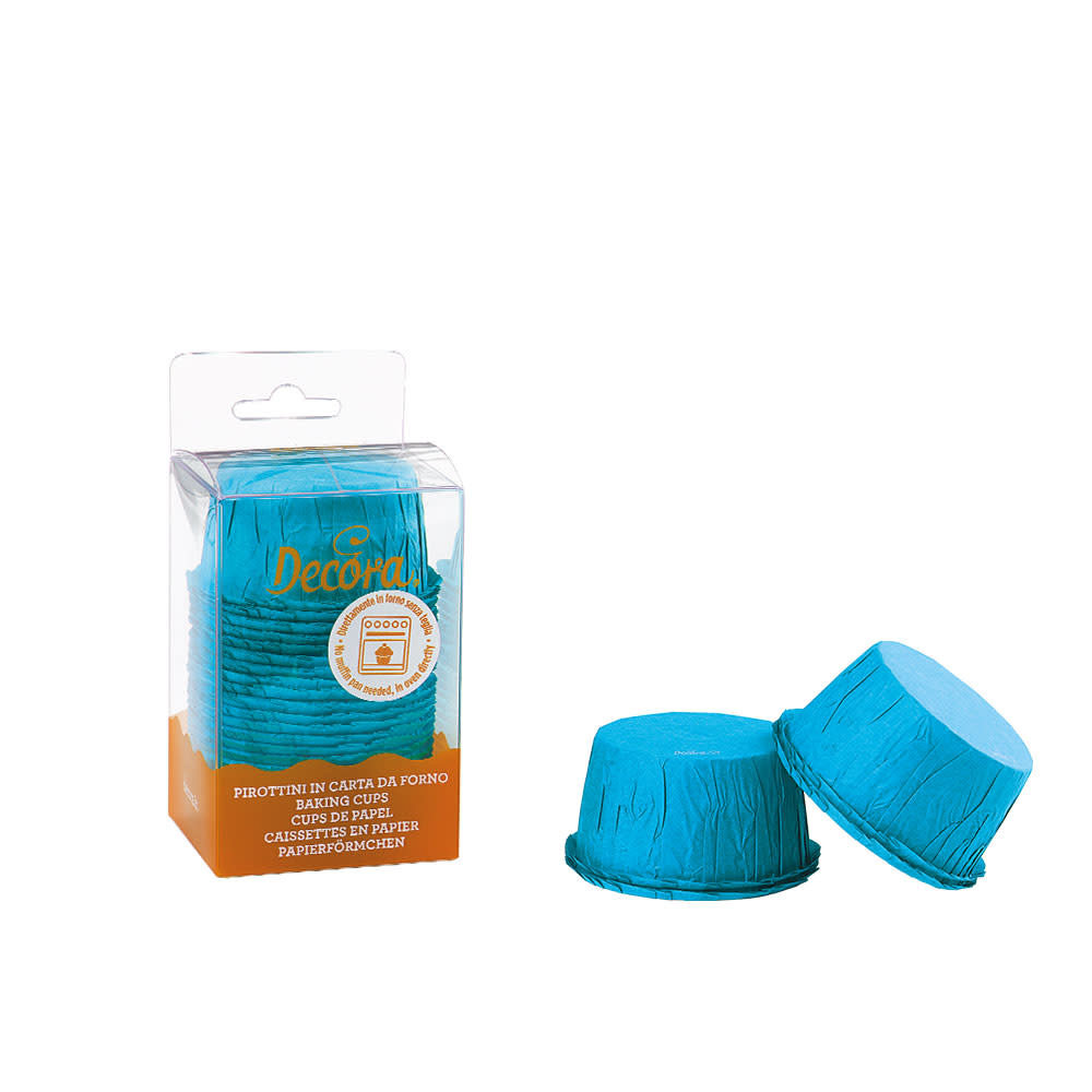 Decora Lichtblauw papieren geribbelde muffinvormpjes, ⌀55 x 35 mm, 25 stuks