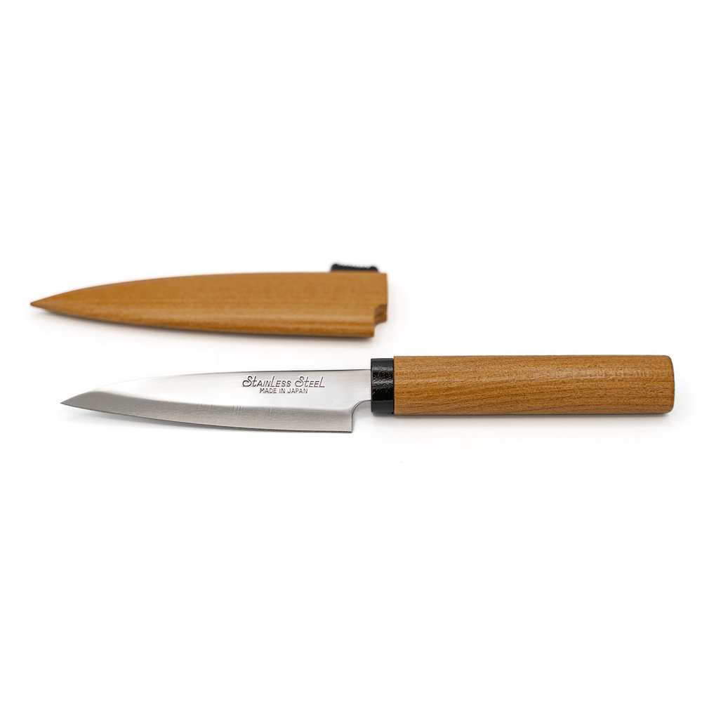 Kanetsune Japanese fruit knife with cherry wood sheath Kanetsune Japanese fruit knife with cherry wood sheath