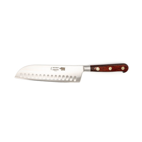 Sabatier ****Elephant Santoku 17cm gesmeed RVS / rood pakkahout Sabatier ****Elephant Santoku 17cm gesmeed RVS / rood pakkahout