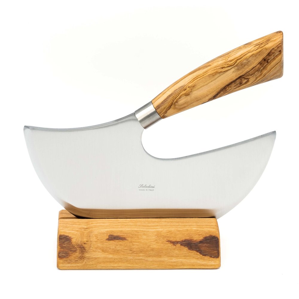 Saladini Mezzaluna wiegemes met olijfhouten heft Saladini Mezzaluna wiegemes met olijfhouten heft