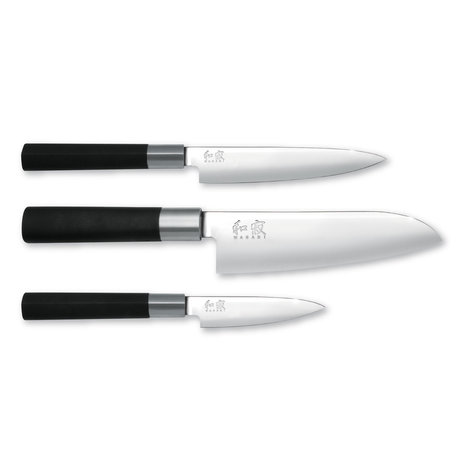 Kai Wasabi Black knife set (paring, universal, santoku) Kai Wasabi Black knife set (paring, universal, santoku)