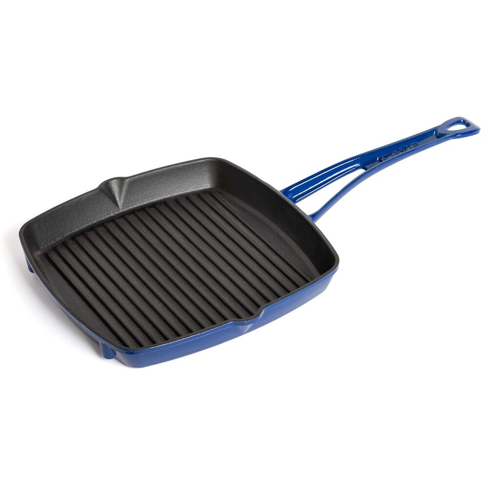 Lava Geëmailleerde gietijzeren vierkante grillpan 26cm blauw