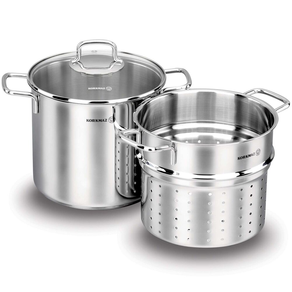 Korkmaz Perla cooking pot with pasta strainer 20cm with lid
