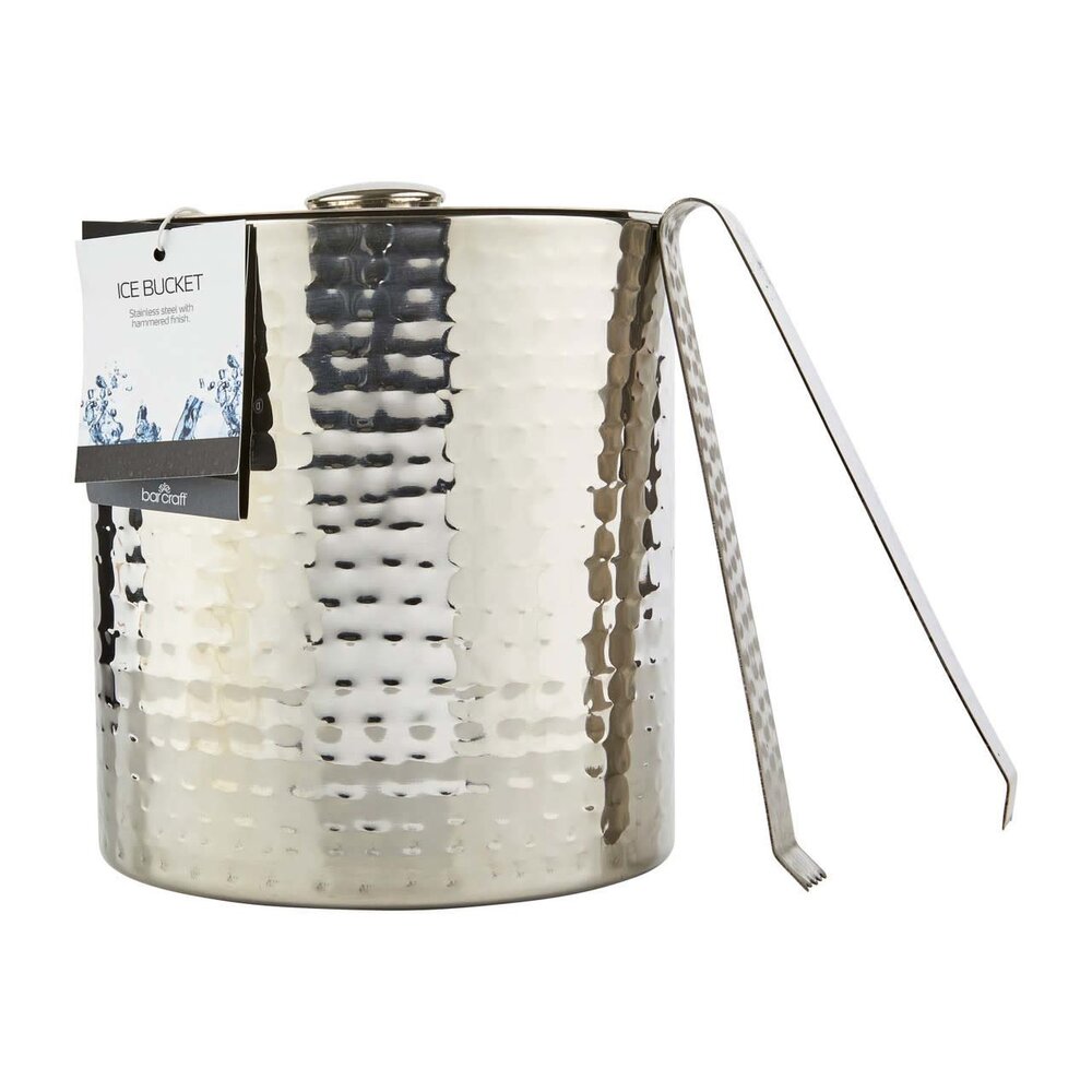 BarCraft Double-walled hammered stainless steel ice bucket with tongs BarCraft Double-walled hammered stainless steel ice bucket with tongs