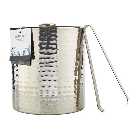 BarCraft Double-walled hammered stainless steel ice bucket with tongs BarCraft Double-walled hammered stainless steel ice bucket with tongs