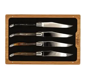 Laguiole en Aubrac 4 steakmessen geperste hoorn Laguiole en Aubrac 4 steakmessen geperste hoorn