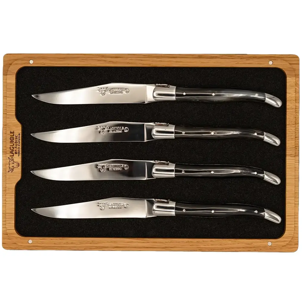 Laguiole en Aubrac 4 steakmessen geperste hoorn Laguiole en Aubrac 4 steakmessen geperste hoorn