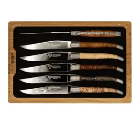 Laguiole en Aubrac Steakmessen van 6 soorten knoesthout Laguiole en Aubrac Steakmessen van 6 soorten knoesthout