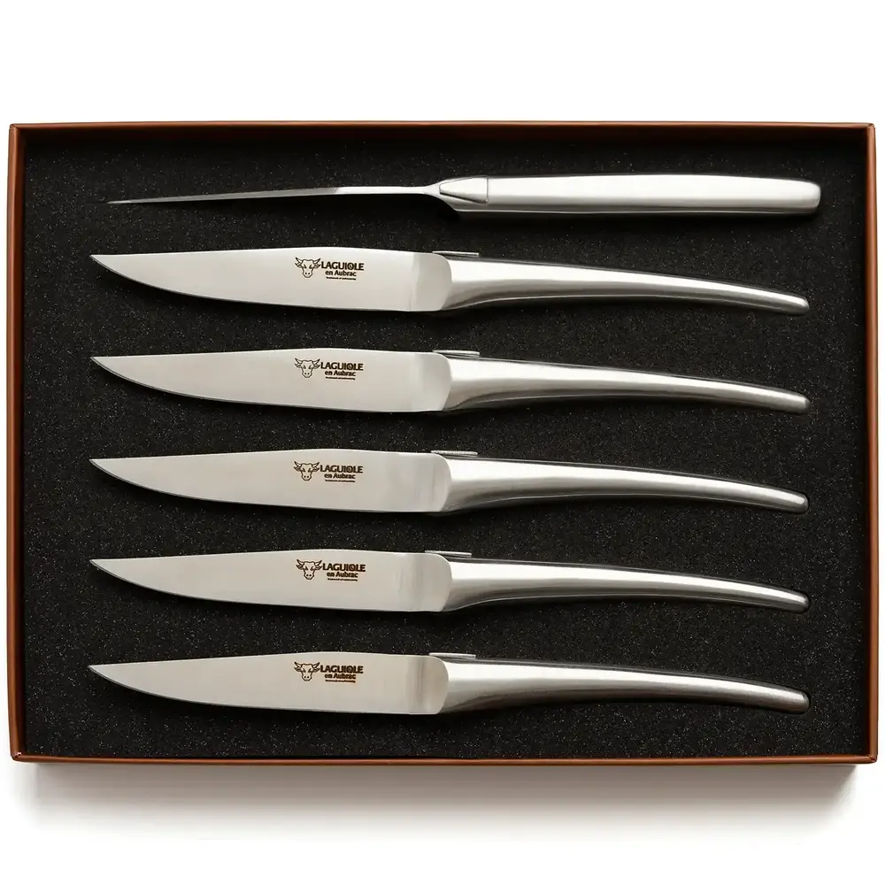 Laguiole en Aubrac 6 Monobloc steak knives matte stainless steel Laguiole en Aubrac 6 Monobloc steak knives matte stainless steel
