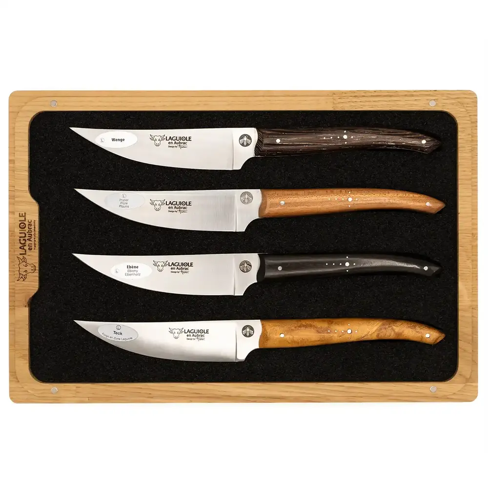 Laguiole en Aubrac Set van 4 handgemaakte 10cm Gourmet steakmessen Laguiole en Aubrac Set van 4 handgemaakte 10cm Gourmet steakmessen