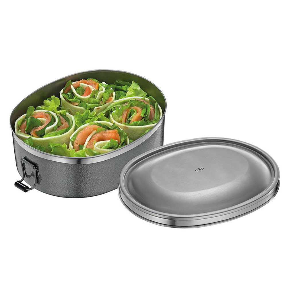 Cilio Stainless steel oval lunch box 18x14x6cm