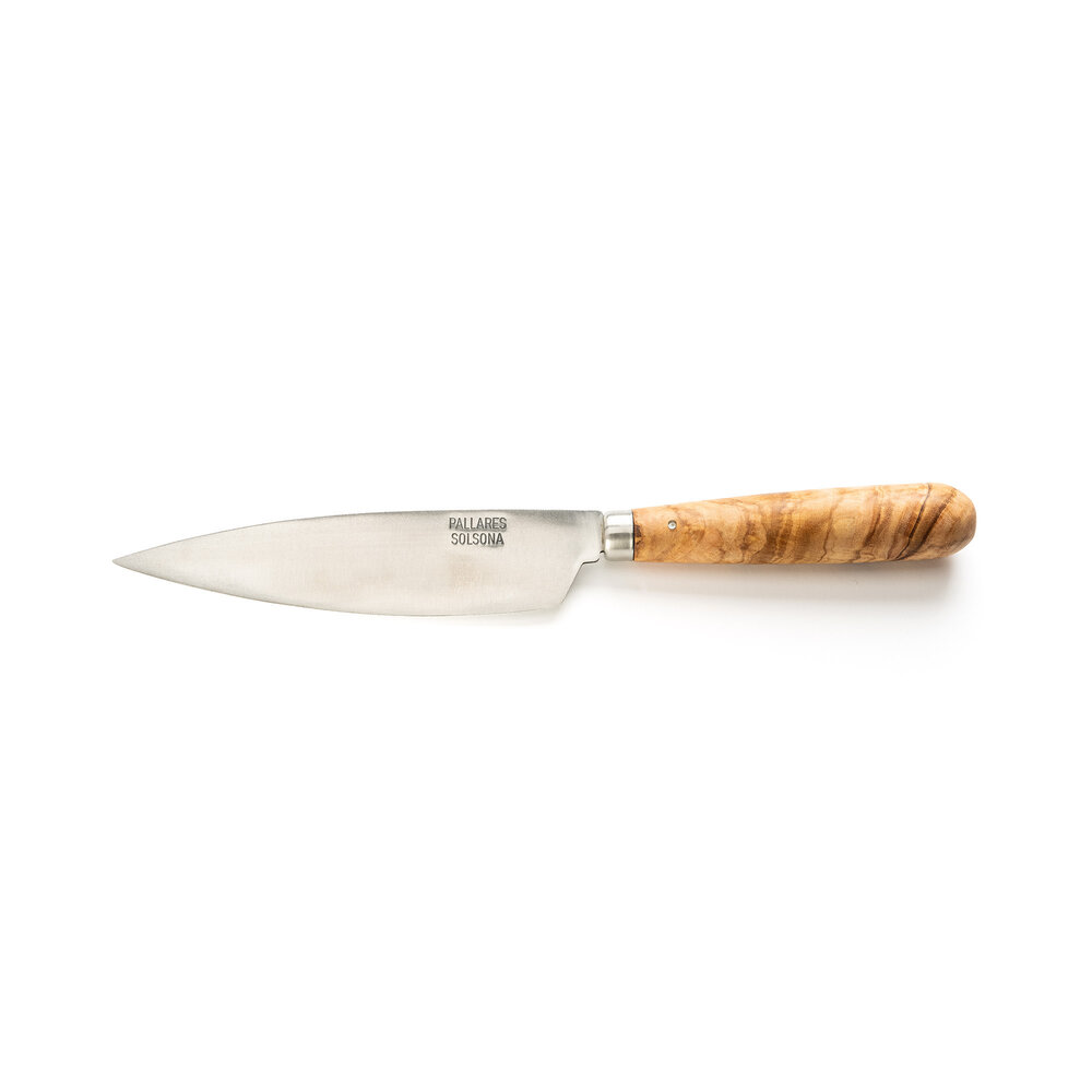 Pallares Solsona Carbon steel rounded kitchen knife 13cm with olivewood handle Pallares Solsona Carbon steel rounded kitchen knife 13cm with olivewood handle
