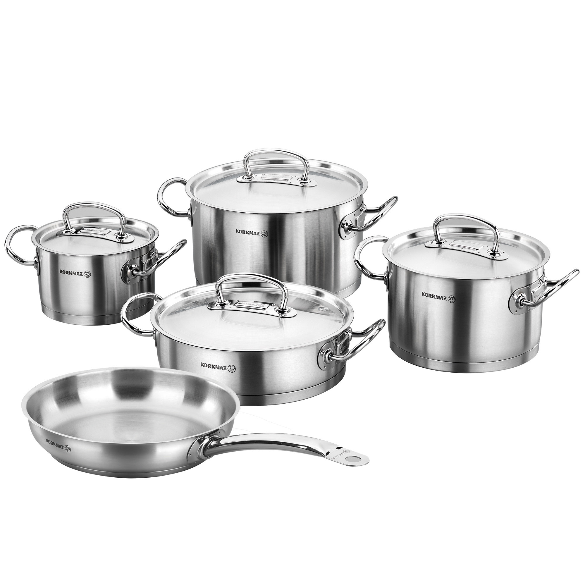 Korkmaz Perla 9 Piece Stainless Steel Cookware Set in Silver 