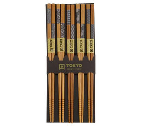 Tokyo Design Studio 5 paar houten eetstokjes met zwart/wit patroon Tokyo Design Studio 5 paar houten eetstokjes met zwart/wit patroon