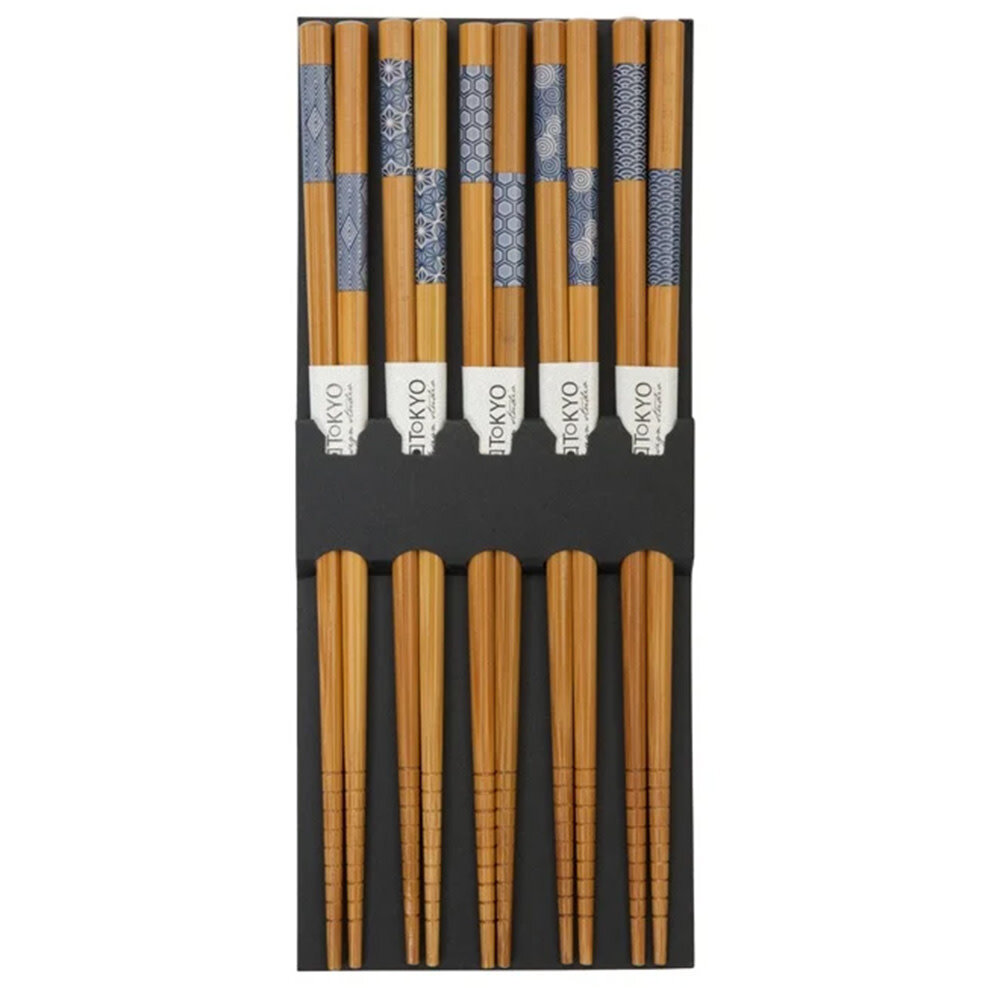 Tokyo Design Studio 5 pairs of wooden chopsticks with blue pattern Tokyo Design Studio 5 pairs of wooden chopsticks with blue pattern
