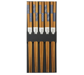 Tokyo Design Studio 5 pairs of wooden chopsticks with blue pattern