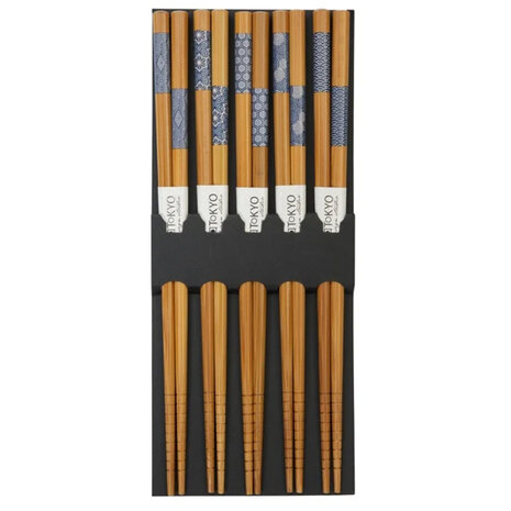 Tokyo Design Studio 5 pairs of wooden chopsticks with blue pattern Tokyo Design Studio 5 pairs of wooden chopsticks with blue pattern
