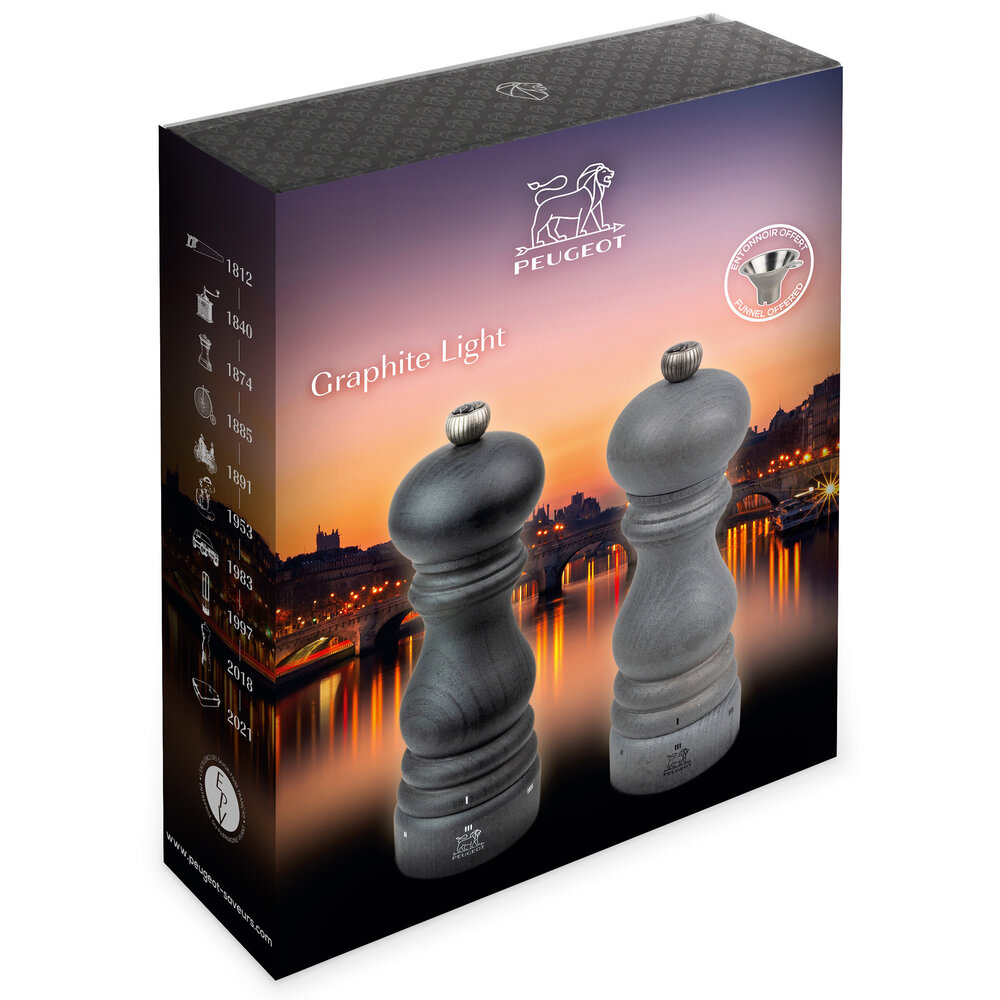Peugeot Graphite Light 18cm pepper & salt mill gift set