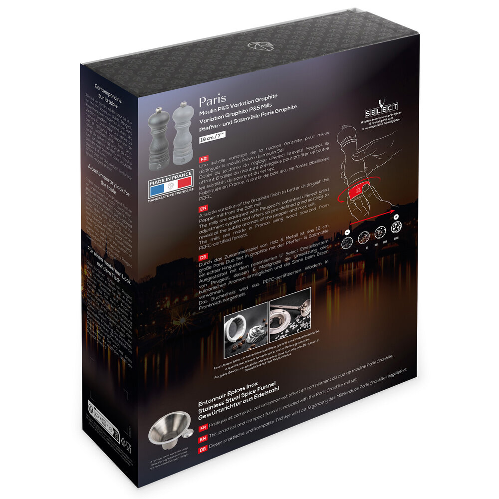 Peugeot Graphite Light 18cm pepper & salt mill gift set