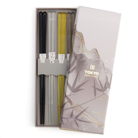Tokyo Design Studio 5 sets eetstokjes Acrylic Brown in geschenkverpakking