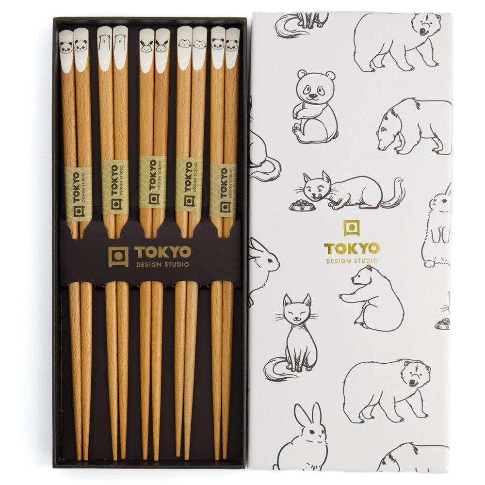 Tokyo Design Studio 5 sets of chopsticks Mix Animals in gift box Tokyo Design Studio 5 sets of chopsticks Mix Animals in gift box
