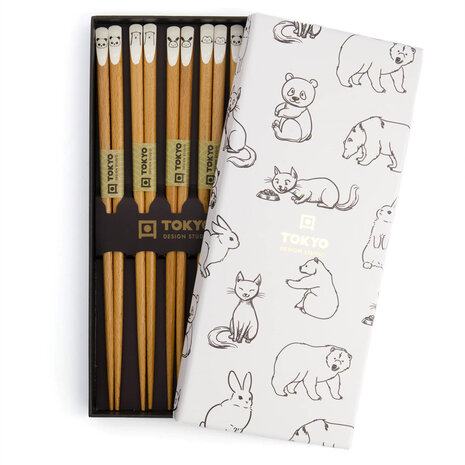 Tokyo Design Studio 5 sets eetstokjes Mix Animals in geschenkverpakking