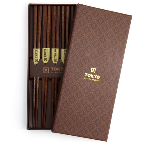 Tokyo Design Studio 5 sets of chopsticks Hexagon Brown in gift box