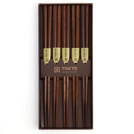 Tokyo Design Studio 5 sets of chopsticks Hexagon Brown in gift box