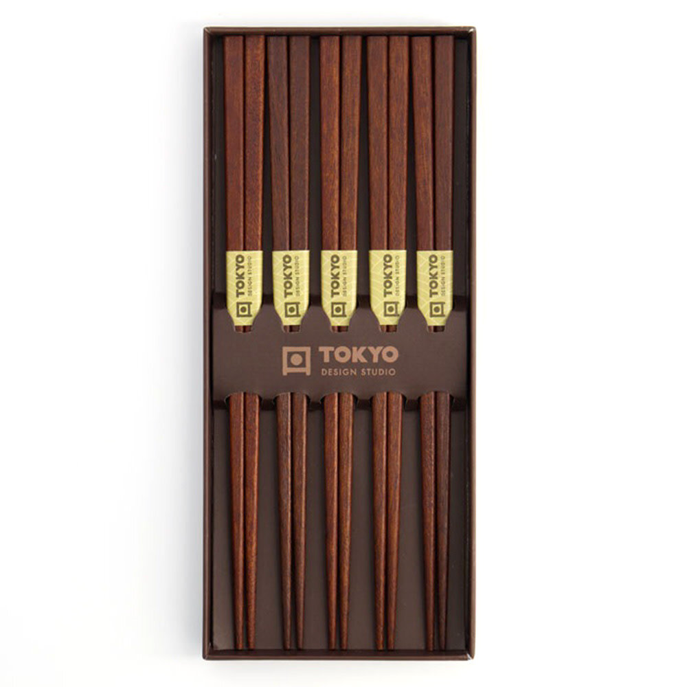 Tokyo Design Studio 5 sets eetstokjes Square Brown in geschenkverpakking Tokyo Design Studio 5 sets eetstokjes Square Brown in geschenkverpakking