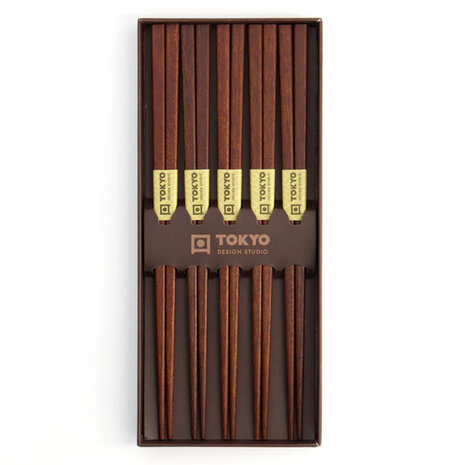 Tokyo Design Studio 5 sets eetstokjes Square Brown in geschenkverpakking Tokyo Design Studio 5 sets eetstokjes Square Brown in geschenkverpakking