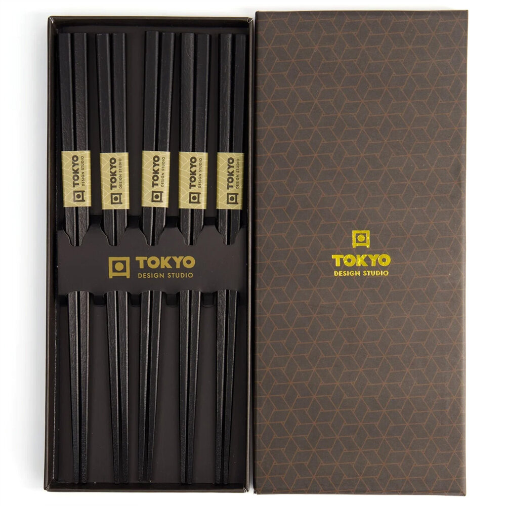 Tokyo Design Studio 5 sets eetstokjes Square Black in geschenkverpakking Tokyo Design Studio 5 sets eetstokjes Square Black in geschenkverpakking