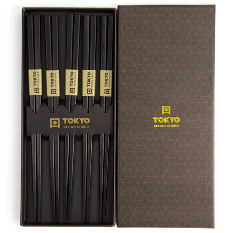 Tokyo Design Studio 5 sets eetstokjes Square Black in geschenkverpakking Tokyo Design Studio 5 sets eetstokjes Square Black in geschenkverpakking